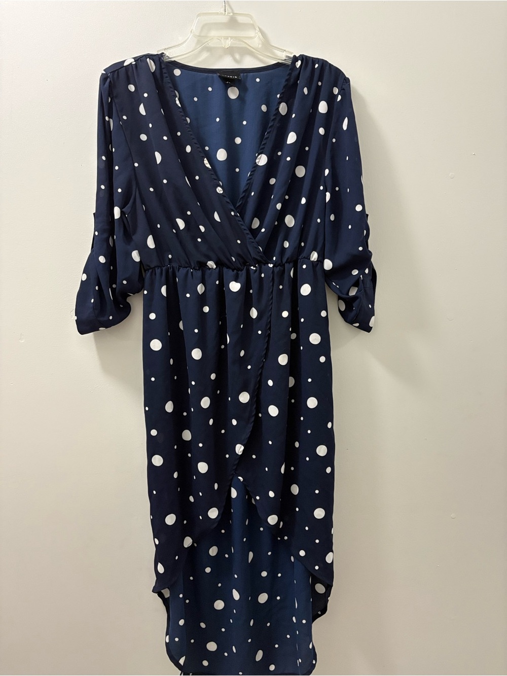Torrid Navy Polka Dot Wrap Midi Dress - White Dot Print